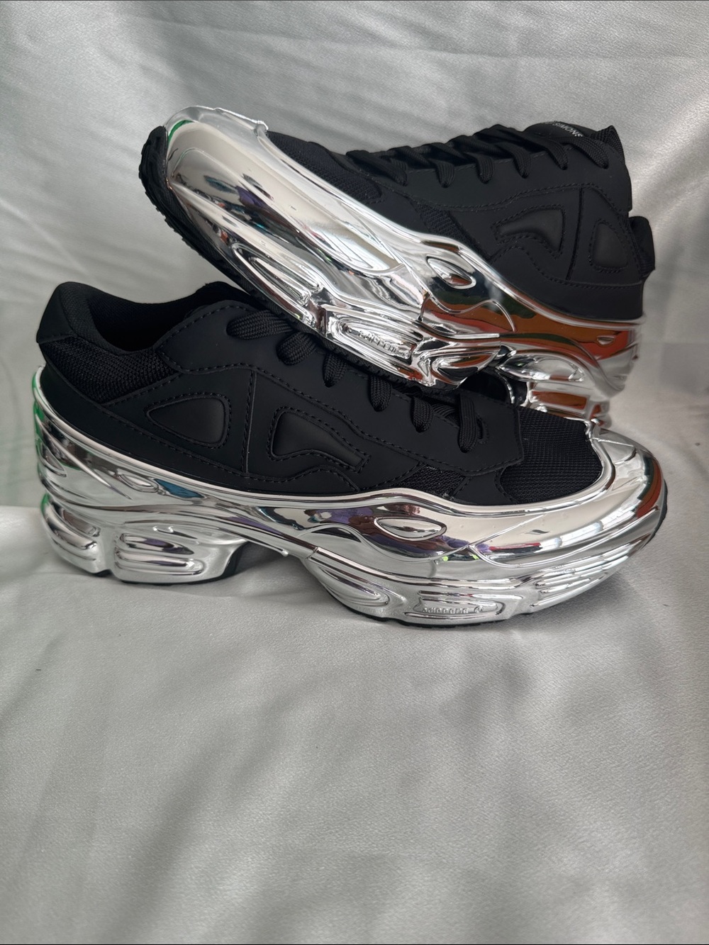 New! Raf Simons x adidas Ozweego "Mirrored - Black" sneakers w/ metallic bottom